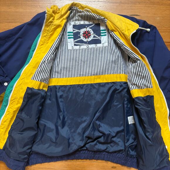 BRAEFAIR vintage blue yellow nautical full zip utility jacket SIZE XL - Picture 3 of 7